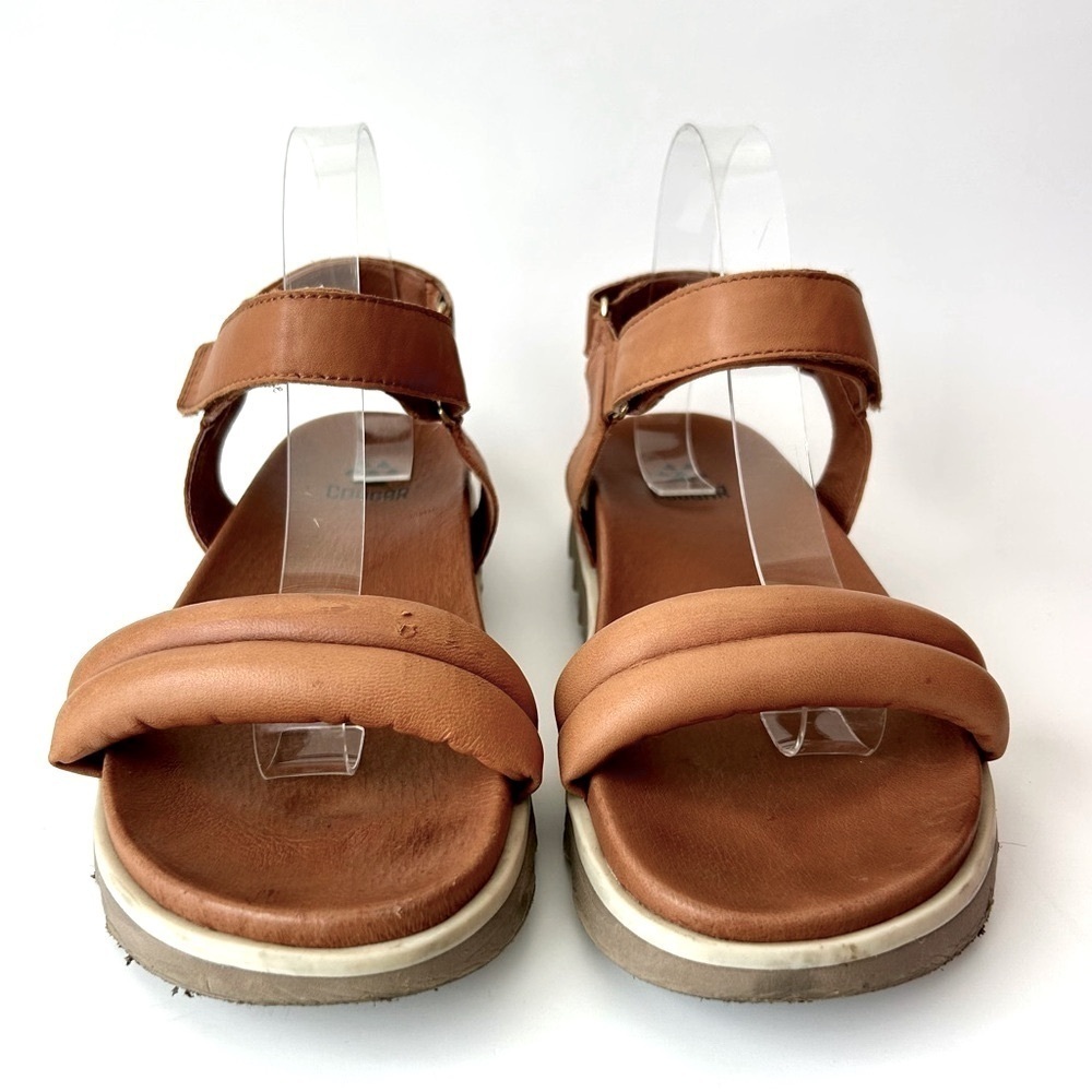 Cougar Nolo Sandals Cognac Brown Tan Leather Flatform Strappy Sawtooth Size 10 - Picture 8 of 13